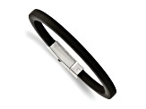 Black Rubber and Stainless Steel Polished 8.5-inch Bracelet