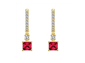 10K Yellow Gold 0.25CTW Lab Created Ruby and Lab-Grown White Diamond Hoop Earrings