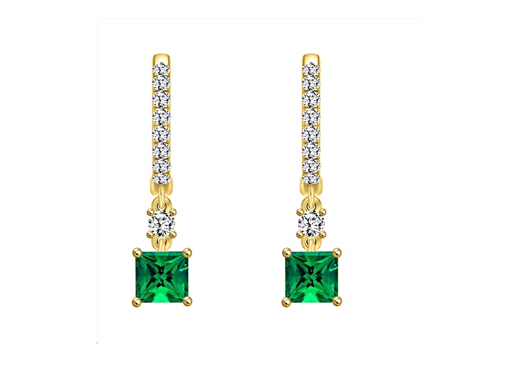 10K Yellow Gold 0.25CTW Lab Created Emerald and Lab-Grown White Diamond Hoop Earrings