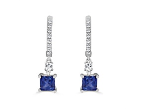 10K White Gold 0.25CTW Lab Created Blue Sapphire and Lab-Grown White Diamond Hoop Earrings