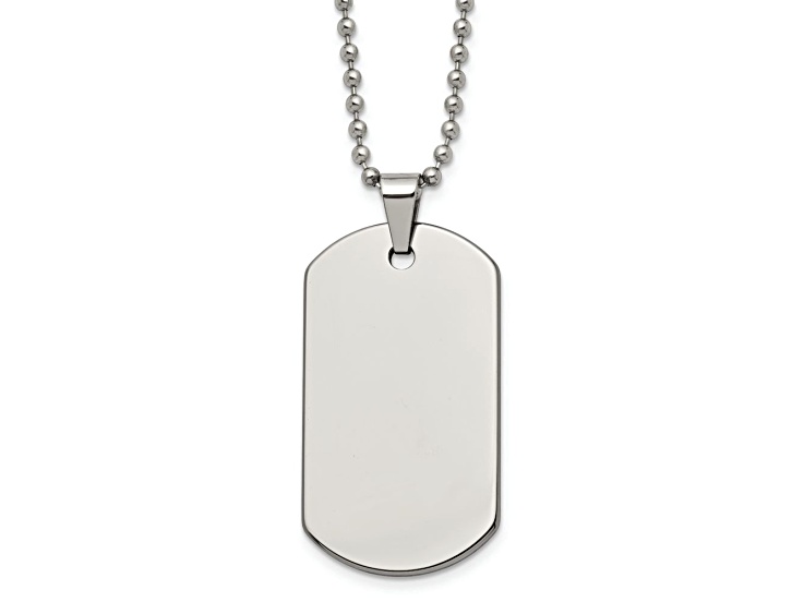 Tungsten Polished Dog Tag Pendant with 22 Inch Ball Chain - 12QV9A