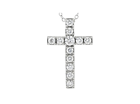 White Lab-Grown Diamond 14kt White Gold Cross Pendant With Cable Chain 0.75ctw