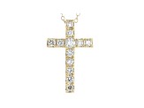 White Lab-Grown Diamond 14kt Yellow Gold Cross Pendant With Cable Chain 0.75ctw