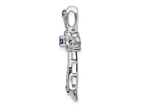 Rhodium Over 14k White Gold Amethyst and Diamond fleur-de-lis Cross Chain Slide