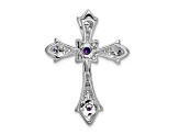 Rhodium Over 14k White Gold Amethyst and Diamond fleur-de-lis Cross Chain Slide