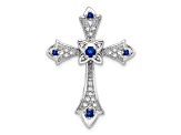 Rhodium Over 14k White Gold Sapphire and Diamond fleur-de-lis Cross Chain Slide