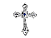 Rhodium Over 14k White Gold Sapphire and Diamond fleur-de-lis Cross Chain Slide