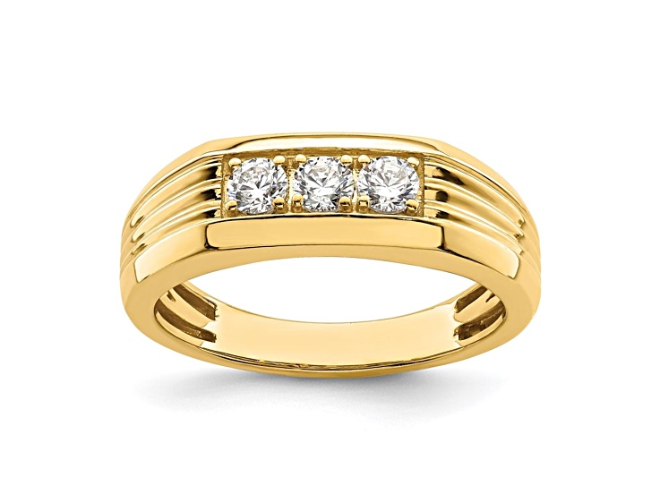 14K Yellow Gold 3-Stone Diamond Men's Ring 0.49ctw