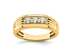 14K Yellow Gold 3-Stone Diamond Men's Ring 0.49ctw