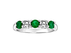 14K White Gold 5-Stone Emerald and Diamond Band Ring, 1.11ctw