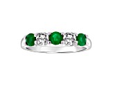 14K White Gold 5-Stone Emerald and Diamond Band Ring, 1.11ctw