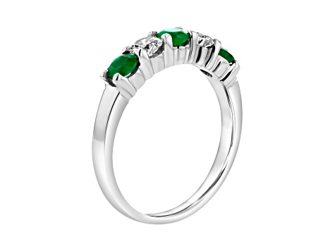 14K White Gold 5-Stone Emerald and Diamond Band Ring, 1.11ctw