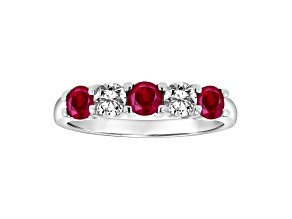 14K White Gold 5-Stone Ruby and Diamond Band Ring, 1.26ctw