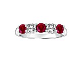 14K White Gold 5-Stone Ruby and Diamond Band Ring, 1.26ctw