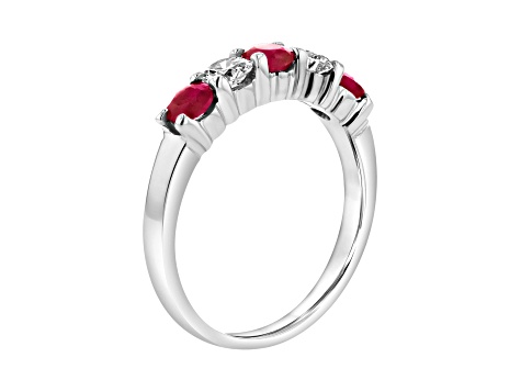 14K White Gold 5-Stone Ruby and Diamond Band Ring, 1.26ctw