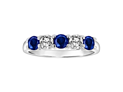 14K White Gold 5-Stone Sapphire and Diamond Band Ring, 1.26ctw