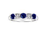 14K White Gold 5-Stone Sapphire and Diamond Band Ring, 1.26ctw