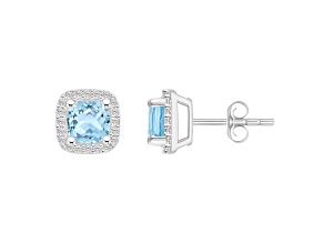 5mm Cushion Simulated Aquamarine And Created White Sapphire 10k White Gold Halo Stud Earrings