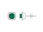 5mm Cushion Created Emerald And Created White Sapphire 10k White Gold Halo Stud Earrings