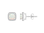 5mm Cushion Created Opal And Created White Sapphire 10k White Gold Halo Stud Earrings
