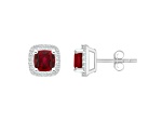5mm Cushion Created Ruby And Created White Sapphire 10k White Gold Halo Stud Earrings