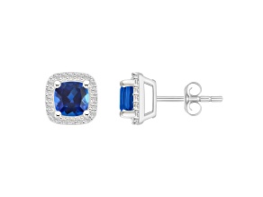 5mm Cushion Created Sapphire And Created White Sapphire 10k White Gold Halo Stud Earrings