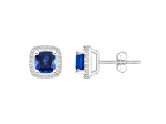 5mm Cushion Created Sapphire And Created White Sapphire 10k White Gold Halo Stud Earrings