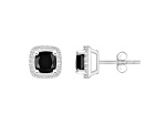 5mm Cushion Black Onyx And Created White Sapphire 10k White Gold Halo Stud Earrings