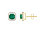 5mm Cushion Created Emerald And Created White Sapphire 10k Yellow Gold Halo Stud Earrings