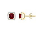 5mm Cushion Created Ruby And Created White Sapphire 10k Yellow Gold Halo Stud Earrings