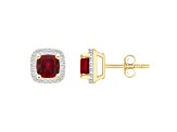 5mm Cushion Created Ruby And Created White Sapphire 10k Yellow Gold Halo Stud Earrings