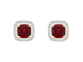 5mm Cushion Created Ruby And Created White Sapphire 10k Yellow Gold Halo Stud Earrings