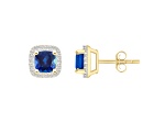 5mm Cushion Created Sapphire And Created White Sapphire 10k Yellow Gold Halo Stud Earrings
