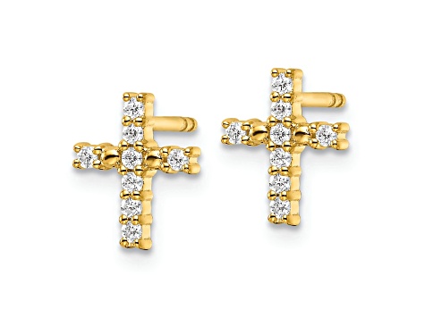 14k Yellow Gold Polished Diamond Cross Stud Earrings