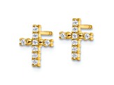 14k Yellow Gold Polished Diamond Cross Stud Earrings