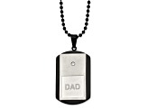 White Cubic Zirconia Stainless Steel Brushed Black IP-plated Men's Dad Dog Tag Pendant With Chain