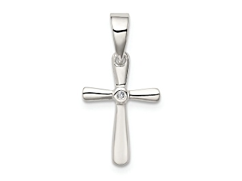 Picture of Rhodium Over Sterling Silver Cubic Zirconia Cross Pendant