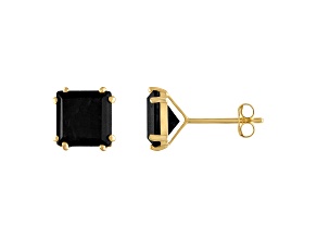 Black Sapphire Men's Princess Cut Stud Earrings in 14k Gold 3.60ctw