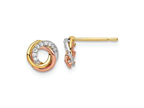 14k Tri-color Gold 6.9mm Cubic Zirconia Circle Stud Earrings