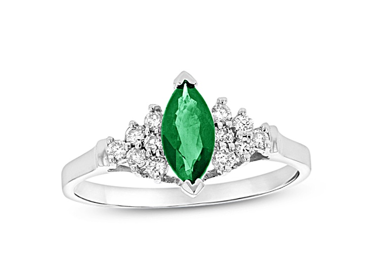 0.69ctw Emerald and Diamond Ring in 14k White Gold - 12RLGA