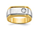 10K Two-tone Yellow and White Gold Men's Polished and Satin Diamond Ring 0.25ct