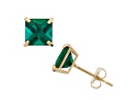 Lab Created Emerald Princess Cut 10K Yellow Gold Stud Earrings, 1.74ctw