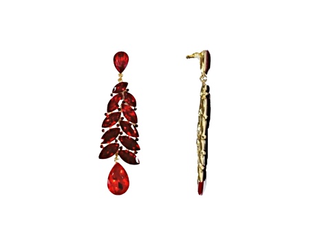 Off Park® Collection, Gold-Tone Graduated leaf-shape Red Crystal Drop Earrings.