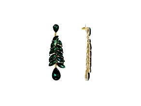 Off Park® Collection, Gold-Tone Graduated leaf-shape Emerald Crystal Drop Earrings.