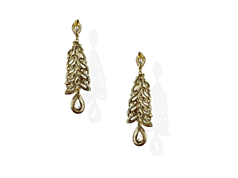 Off Park® Collection, Gold-Tone Graduated leaf-shape Emerald Crystal Drop Earrings.