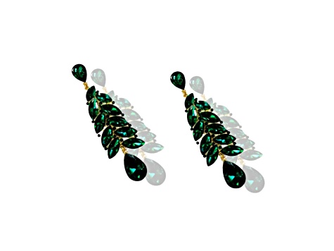 Off Park® Collection, Gold-Tone Graduated leaf-shape Emerald Crystal Drop Earrings.