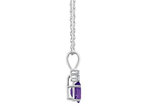 7x5mm Oval Amethyst with Diamond Accents 14k White Gold Pendant With Chain