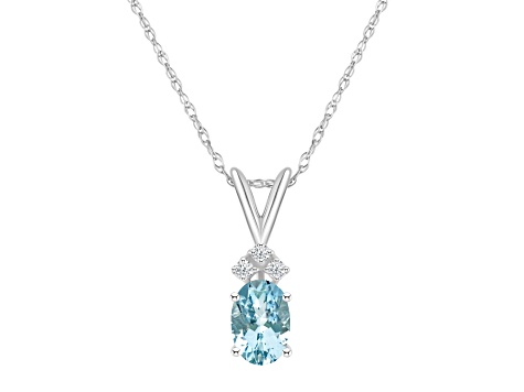 7x5mm Oval Aquamarine with Diamond Accents 14k White Gold Pendant With Chain