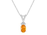 7x5mm Oval Citrine with Diamond Accents 14k White Gold Pendant With Chain