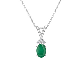 7x5mm Oval Emerald with Diamond Accents 14k White Gold Pendant With Chain